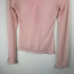 Vtg Y2K Pink Sheer Ruffle Neck Top Sz XS thumbnail 14