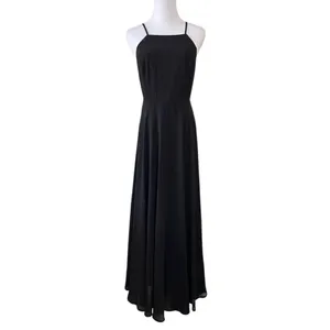 Lulu's Black Criss Cross Back Chiffon A-line Long Maxi Dress SMALL Pageant Prom‎ thumbnail 3