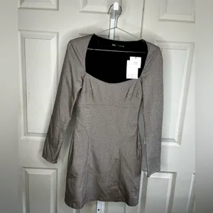 Zara Brown Plaid Square Neck Dress Size XS thumbnail 4
