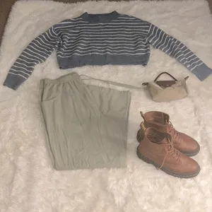 Striped Cropped Mock Neck Sweater White Size M thumbnail 7