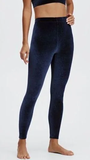 Navy Velour Velvet Leggings thumbnail 1