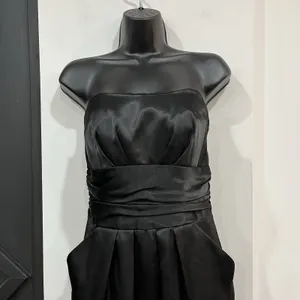 David’s Bridal Formal Bridesmaid Strapless Black Satin Dress Size 4 Pockets thumbnail 2