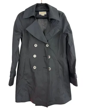 Michael Kors Black‎ Double Breasted Trench Coat Jacket Officecore Elegance L thumbnail 1