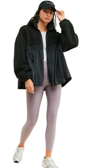 FREE PEOPLE Movement Ain’t She Lovely Mixed Media Fleece Jacket thumbnail 1