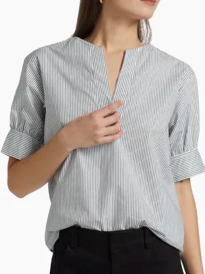 Like New FRAME Striped V Neck Puff Sleeve Organic Cotton Top Medium Retail $298 thumbnail 1