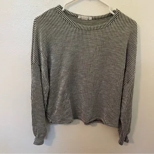 Caution to the Wind Women's Long Sleeve Top‎ Olive Green White Stripes Ribbed thumbnail 3