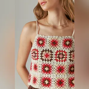 Lucky Brand Crochet Romper Pink Granny Square Boho Coachella Festival Size M NWT thumbnail 13
