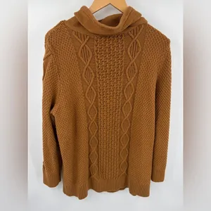 L.L. Bean signature fisherman cable knit funnel neck tan brown sweater womens XL thumbnail 5
