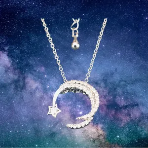 Crescent Moon Star Necklace Silver thumbnail 6