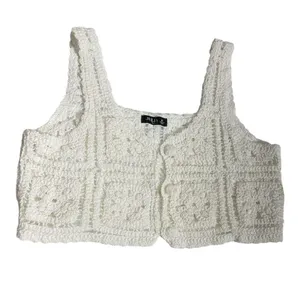 Crochet Knit Cropped Sleeveless Sweater Cardigan in white size M thumbnail 6