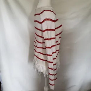 W by Worth Breton Stripe Womens Sweater Sz S Fisherman Nautical Fringe Preppy thumbnail 7