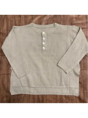 Women’s Half Button Down Sweater from Anna-Kaci L Oatmeal Beige Tan Oversized thumbnail 2