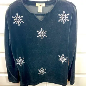 Bechamel Holiday velour sequin snowflakes party top Christmas XL Extra Large thumbnail 1