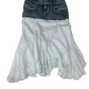 Candie's size 5 30 Asymmetrical Denim White Skirt ruffle cowgirl y2k vintage vib thumbnail 1