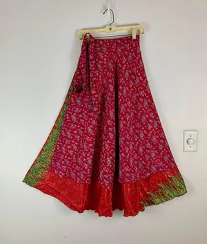 Reversible Maxi Wrap Skirt BINS311 Red thumbnail 1