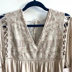 Free People Much Love Tunic Top Women S Salt Beige Boho Embroidered Crochet‎ New thumbnail 5
