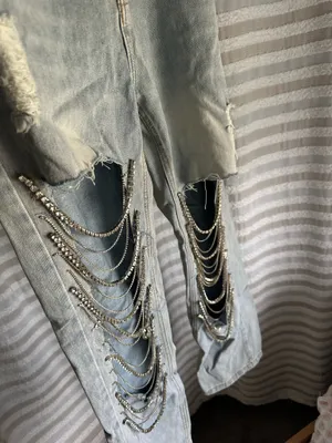 Rhinestone chain jeans Blue thumbnail 2