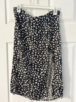 Divided Floral Print A-Line Skirt - Black & White thumbnail 2
