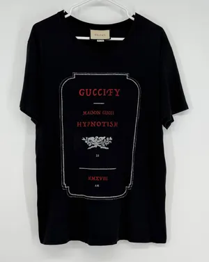 Gucci Black Guccify Maison Gucci Hypnotism Graphic T-Shirt 493117-X3N38 Mens M‎ thumbnail 1