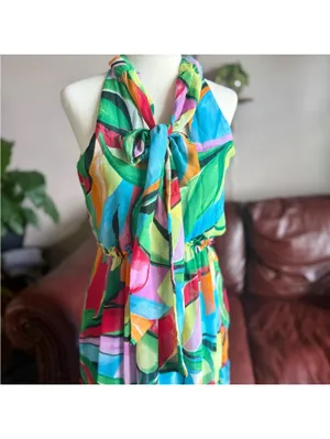 Nine West Women’s Size Small Multicolor Sleeveless Colorful Abstract Maxi Dress thumbnail 6