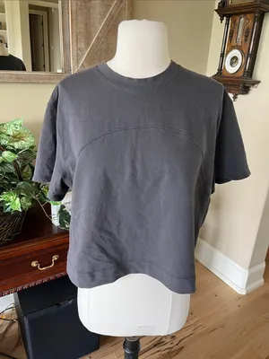 Lululemon LA Side Cinch T Shirt Charcoal Knit Boxy Cropped Crewneck Tee thumbnail 1