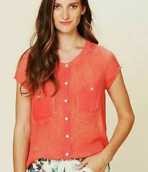 Free People We the Free Viscose Dark Coral Gauze Blouse size M Orange top thumbnail 1