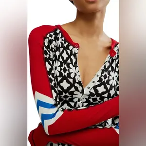 NWT FREE PEOPLE FP Movement Women's Kick Off Printed Layer Top in Aspen Onyx thumbnail 6