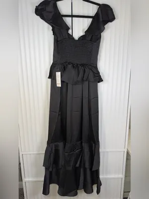 Show Me Your Mumu Reese Ruffle Black Satin Maxi Dress XS NWT thumbnail 10