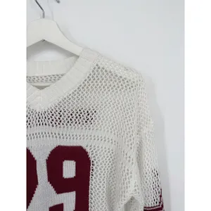 Boston 29 Mesh Knit Sweater Women Small White Burgundy Star thumbnail 2