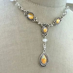 Avon Vintage beaded Teardrop Y Drop Necklace Silver Tone thumbnail 5