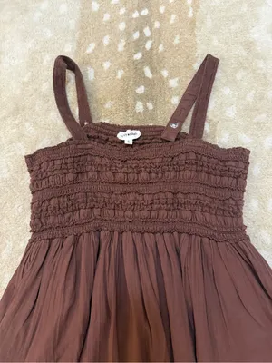 Lucky Brand XL Brown Smocked Babydoll Tank Top Adjustable Straps Boho thumbnail 5