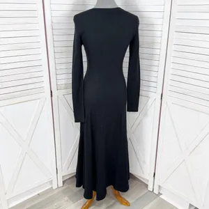 Polo Ralph Lauren Waffle Knit‎ Long Sleeve Maxi Dress Black Flared Hem Small thumbnail 4