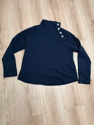 J.Crew Womens M Black Mock Neck Sweatshirt Jeweled Buttons Funnel Neck Pullover thumbnail 2