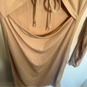 Birch and Stone Women's Size Large Ribbed Mini Dress Beige Cut‎ Out Cinched thumbnail 6