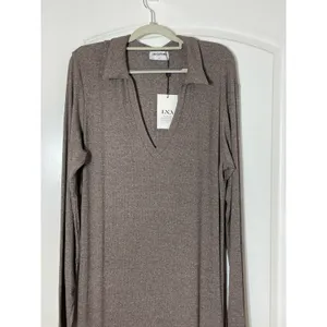 LNA Sweater Dress 2X Brown Stretch Knit Side Slit Granola Girl Minimalist NWT thumbnail 4