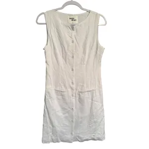 Paper Heart Sleeveless Linen Shirt Dress White Button Up Mini Sundress Coastal Preppy Size S thumbnail 2