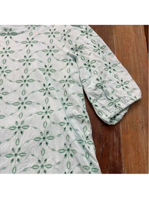 J. JILL Mint Green Eyelet Floral Embroidered Top 3/4 Sleeve Knit Blouse M thumbnail 4
