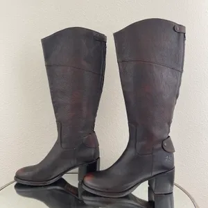 Dark Brown Red Leather Loretta Tall Knee High Riding Heeled Boots thumbnail 12