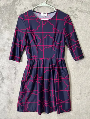 Jude Connally Navy Pink Geometric Print Fit & Flare Dress Preppy Mod Classic‎ XS thumbnail 1