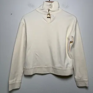 BURU Women Cotton Turtleneck Top Medium‎ Cream Keyhole Back Long Sleeve Nursing thumbnail 8