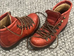 Frye Archie Hiking Red Leather Boots Women Size 7B thumbnail 1