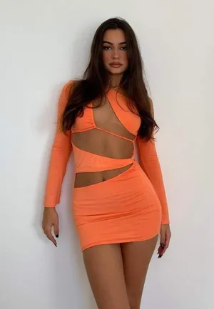 Tiger Mist Orange asymmetric Dress thumbnail 1