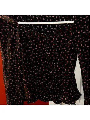 Abercrombie & Fitch Black Ditsy Floral Crop Top Long Sleeve Square Neck XS Bran thumbnail 3
