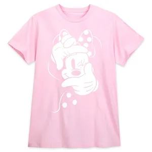 Disney Pink White Minnie Mouse Winking Short Sleeve Cotton Graphic T-Shirt Large thumbnail 1