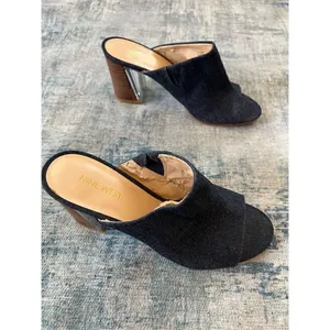 Nine West Blue Denim Gemily Block Heel Peep Toe Mules Size 7.5 thumbnail 3