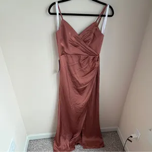 NWT Azazie Maci Bridesmaid Dress Size A6 Cedar Rose Pleated Stretch Satin Gown thumbnail 8