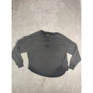 BDG Logan Oversized Cropped Long Sleeve Boxy Henley Top Gray S thumbnail 5