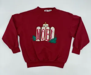 Vintage‎ Christmas Sweatshirt Ugly Xmas Sweater Red Noel Candle Holiday Small thumbnail 1