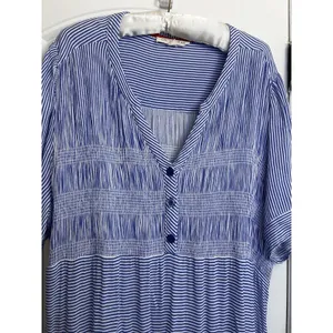 Cactus + Pearl XXL Blue White Striped Smocked Maxi Dress Rayon Boho Casual Coast thumbnail 4