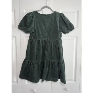 Madewell‎ Corduroy Tiered Babydoll Dress Womens Size 0 Green Puff Sleeve Cotton thumbnail 4